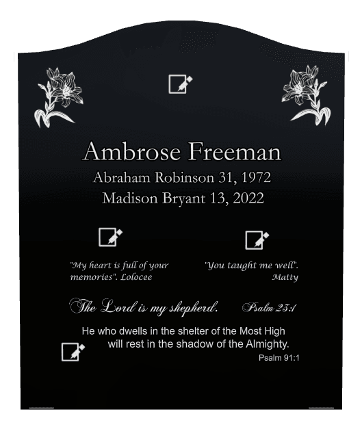 Serpentine Laser-Etched Black Granite Headstone – The Lord is my Shepherd preview