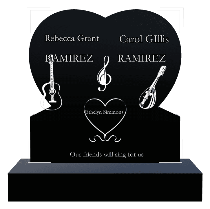 Heart Laser-Etched Black Granite Headstone – heart preview