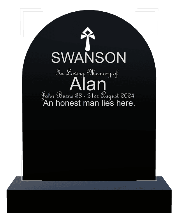 Half Round Laser-Etched Black Granite Headstone – In Loving Memory preview