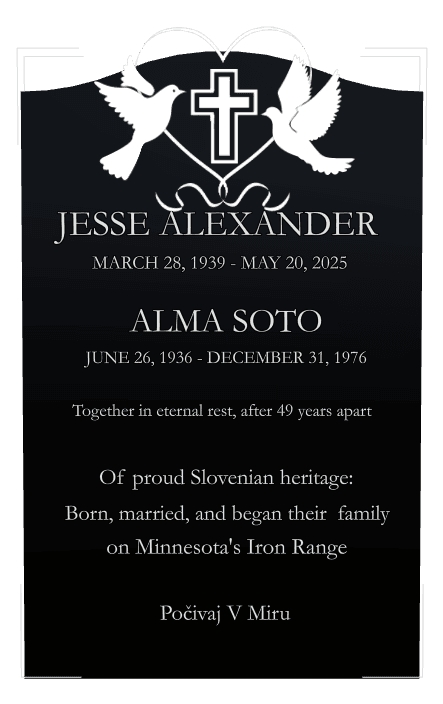 Serpentine Laser-Etched Black Granite Headstone – Birds Cross preview
