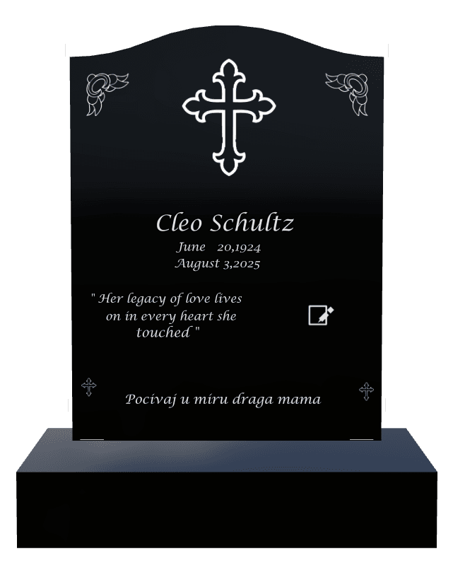 Serpentine Laser-Etched Black Granite Headstone – Cross preview