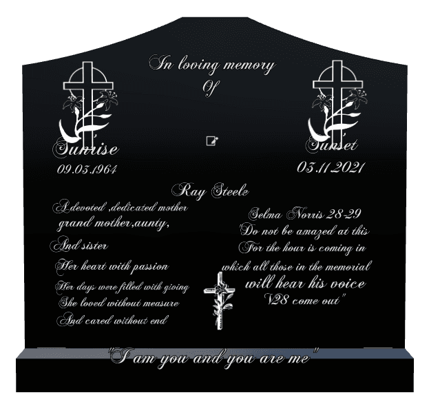 Cropped Peak Laser-Etched Black Granite Headstone – Dedicated Mother preview