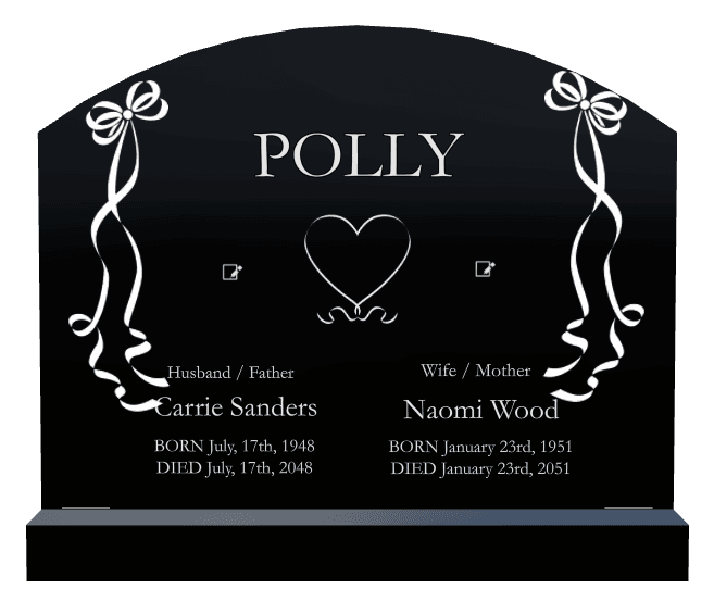 Curved Top Laser-Etched Black Granite Headstone – Heart preview