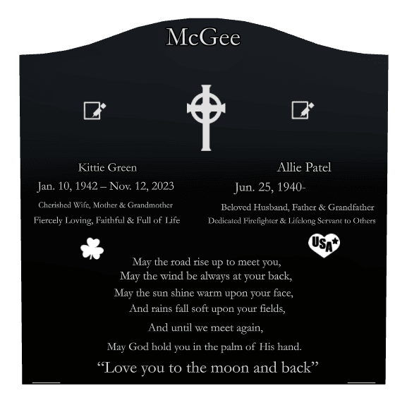 Serpentine Laser-Etched Black Granite Headstone – May The Wind be Always at Your Back preview