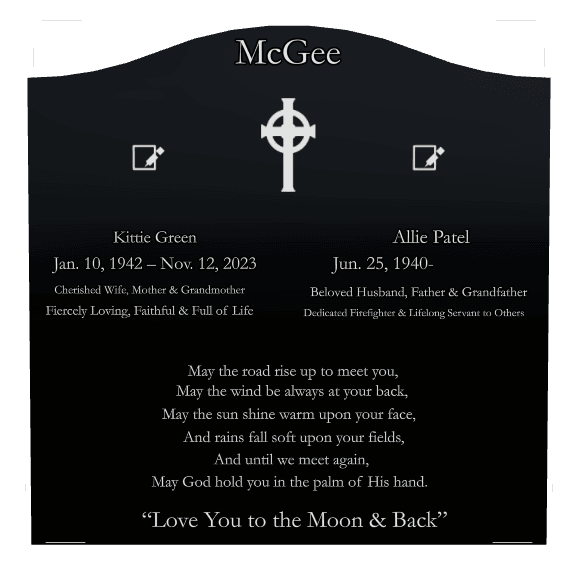 Serpentine Laser-Etched Black Granite Headstone – May The Wind be Always at Your Back Headstone preview