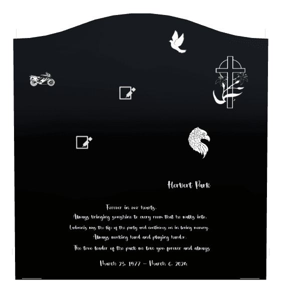 Serpentine Laser-Etched Black Granite Headstone – Forever in Our Hearts preview