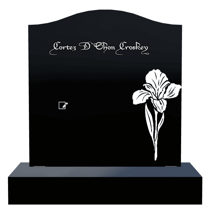 Serpentine Laser-Etched Black Granite Headstone – Flower Headstone preview