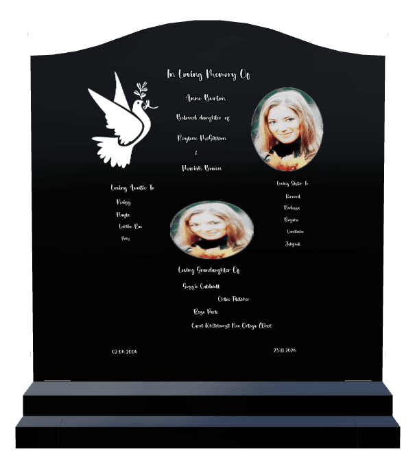 Serpentine Laser-Etched Black Granite Headstone – Beloved Daughter preview