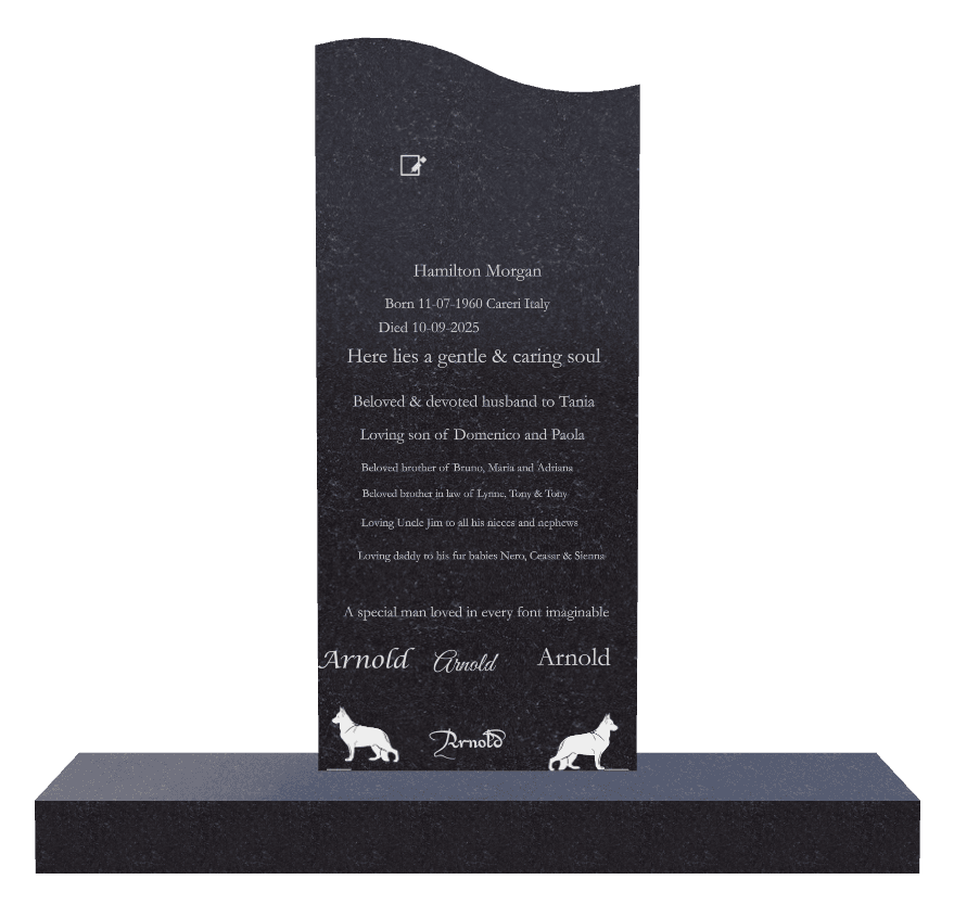 Left Wave Traditional Engraved Headstone – Devoted Husband preview
