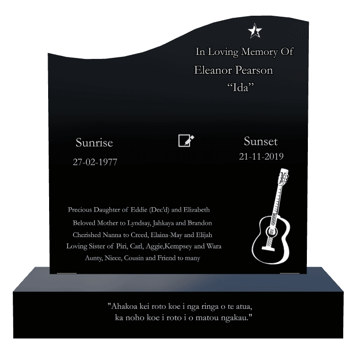 Right Wave Laser-Etched Black Granite Headstone – In Loving Memory preview