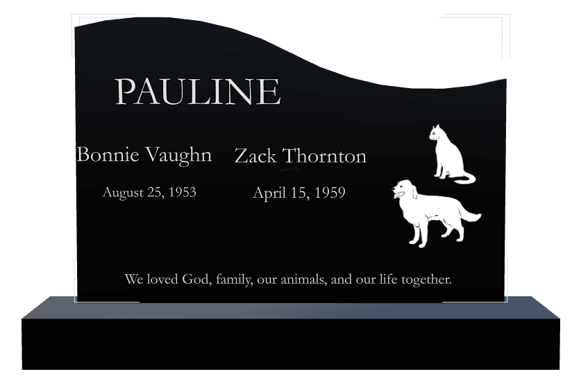 Left Wave Laser-Etched Black Granite Headstone – Cat Dog preview