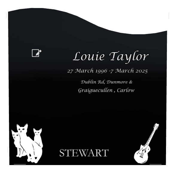 Left Wave Laser-Etched Black Granite Headstone – Cat preview