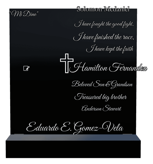 Square Laser-Etched Black Granite Headstone – Fought The Good Fight preview