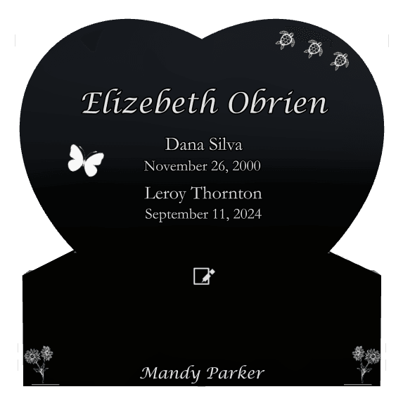 Heart Laser-Etched Black Granite Headstone – butterflies and turtle preview