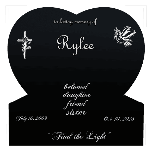 Heart Laser-Etched Black Granite Headstone – Daughter Memorial preview