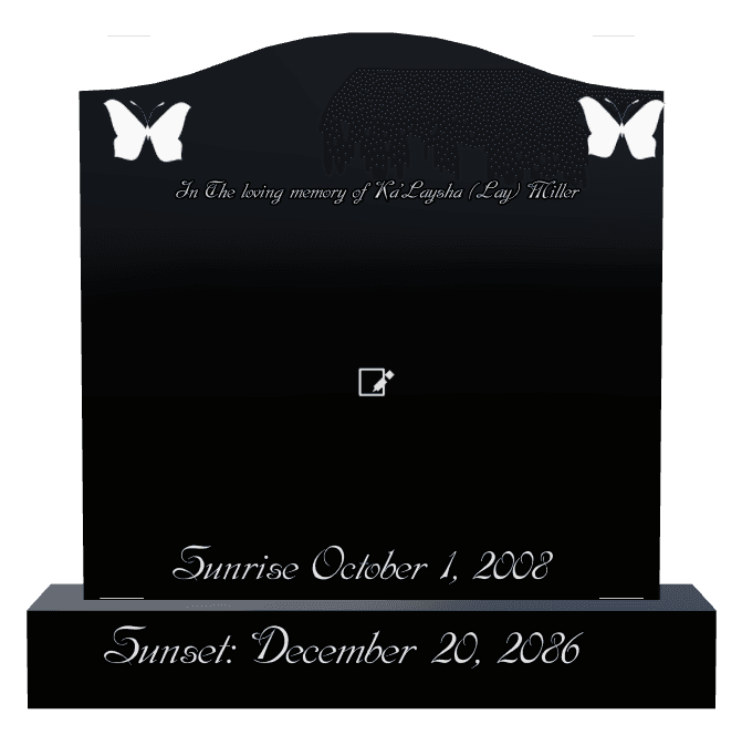 Serpentine Laser-Etched Black Granite Headstone – Butterflies Headstone preview