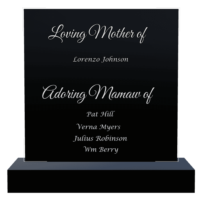 Square Laser-Etched Black Granite Headstone – Loving Mother Headstone preview