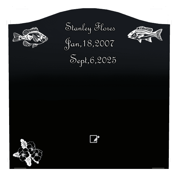 Serpentine Laser-Etched Black Granite Headstone – Fish Flower preview