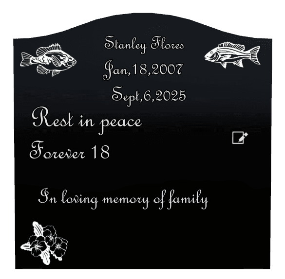 Serpentine Laser-Etched Black Granite Headstone – Rest in Peace preview