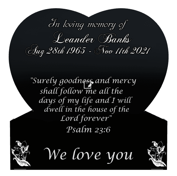 Heart Laser-Etched Black Granite Headstone – flower preview