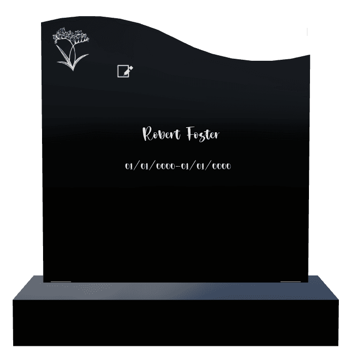 Left Wave Laser-Etched Black Granite Headstone – Flower preview
