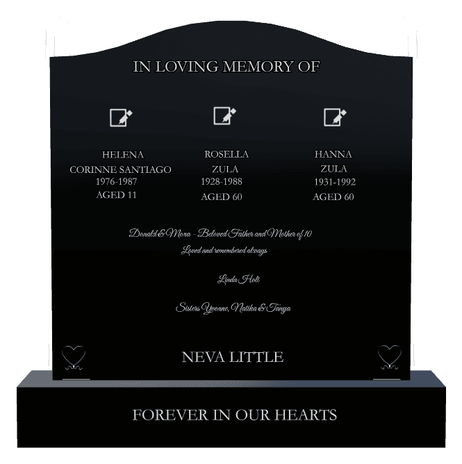 Serpentine Laser-Etched Black Granite Headstone – Forever in Our Hearts preview