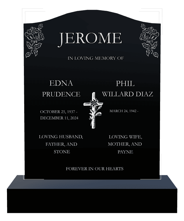 Serpentine Laser-Etched Black Granite Headstone – Loving Husband Headstone preview