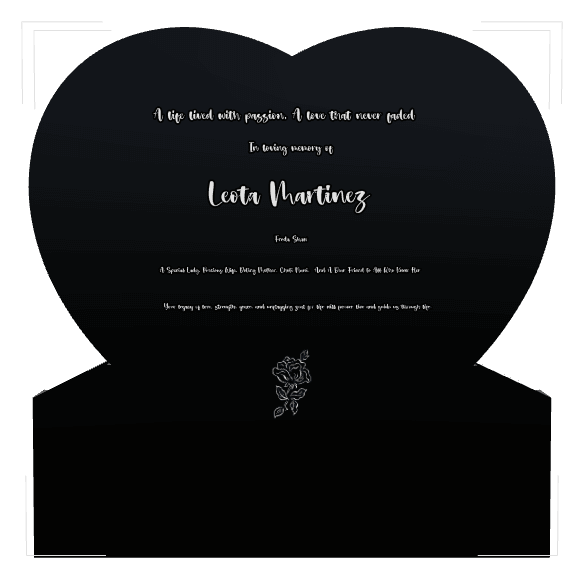 Heart Laser-Etched Black Granite Headstone – flower preview