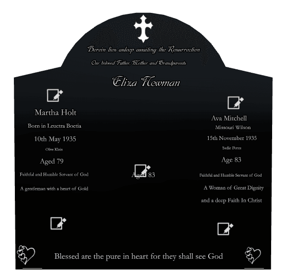 Curved Gable Laser-Etched Black Granite Headstone – Blessed Are The Pure in Heart preview