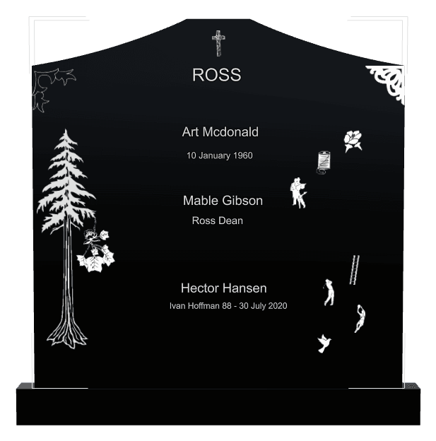 Cropped Peak Laser-Etched Black Granite Headstone – Dove Flower preview