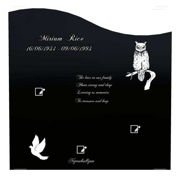 Left Wave Laser-Etched Black Granite Headstone – Bird Birds preview