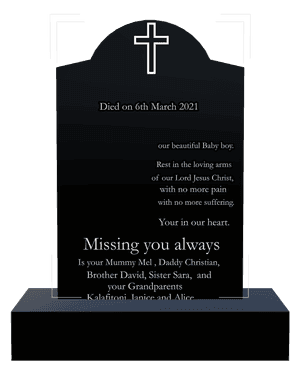 Curved Gable - No More Pain Headstone memorial design preview