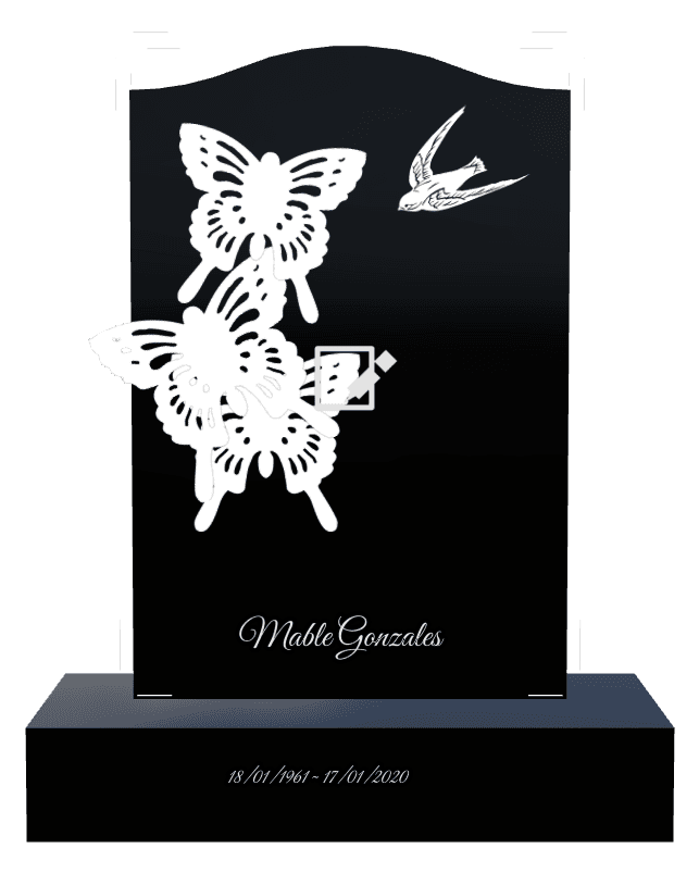 Serpentine Laser-Etched Black Granite Headstone – Bird Butterflies preview