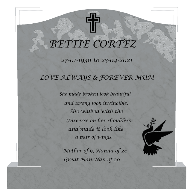 Serpentine Traditional Engraved Headstone – Cross Dove Headstone preview