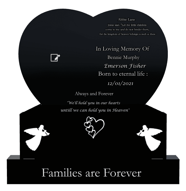 Heart Laser-Etched Black Granite Headstone – angel preview