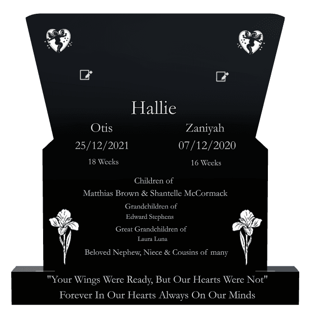 Laser-Etched Black Granite Headstone – Your Wings Were Ready But Our Hearts Were Not preview