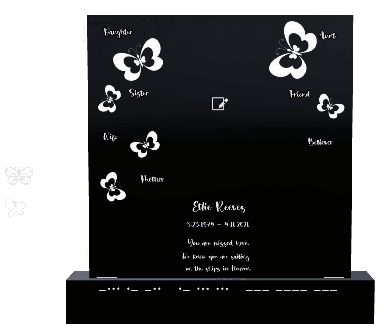 Rectangle Laser-Etched Black Granite Headstone – Butterflies preview