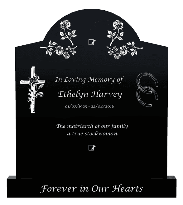 Curved Gable Laser-Etched Black Granite Headstone – Forever in Our Hearts preview