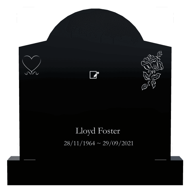 Curved Gable Laser-Etched Black Granite Headstone – Flower Heart preview