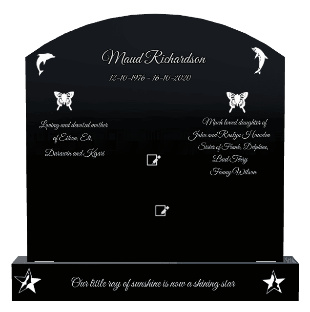 Curved Top Laser-Etched Black Granite Headstone – Much Loved preview