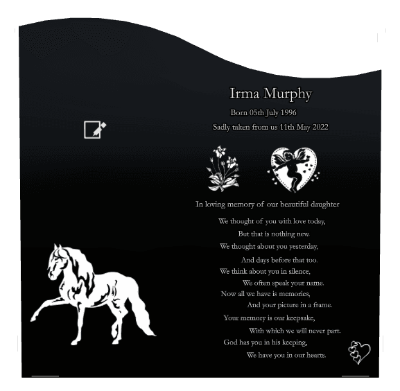 Left Wave Laser-Etched Black Granite Headstone – In Loving Memory preview