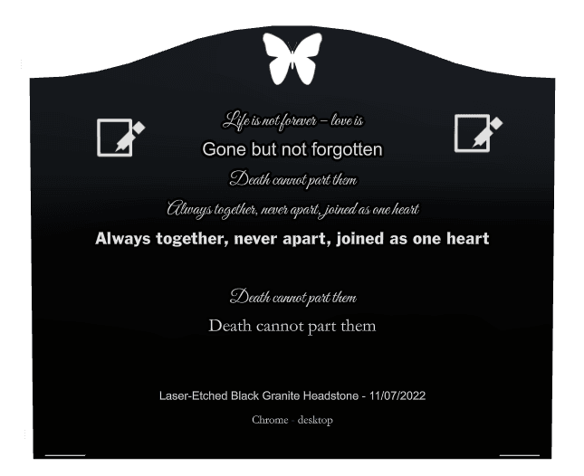 Serpentine Laser-Etched Black Granite Headstone – Gone But Not Forgotten preview