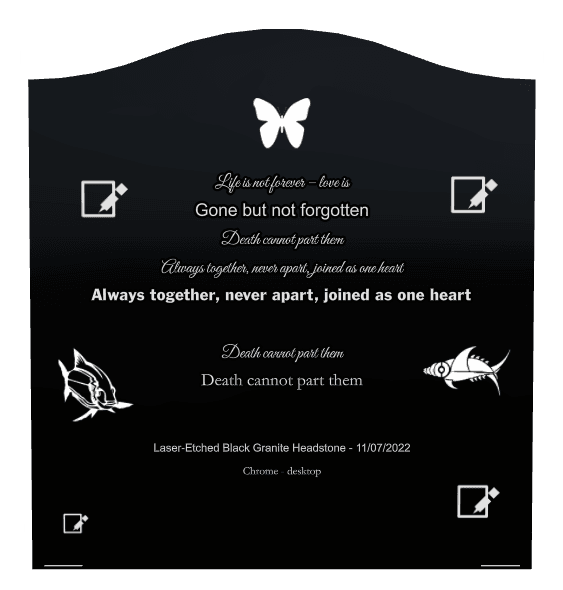 Serpentine Laser-Etched Black Granite Headstone – Gone But Not Forgotten preview