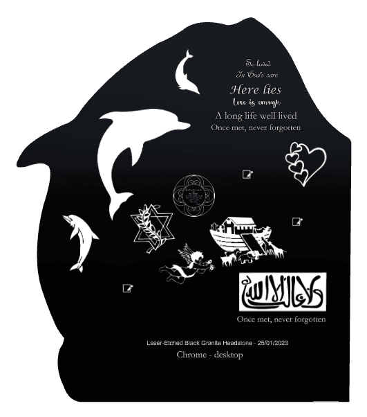 Laser-Etched Black Granite Headstone – Dolphin preview