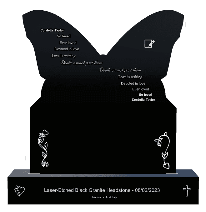 Laser-Etched Black Granite Headstone – Cross preview