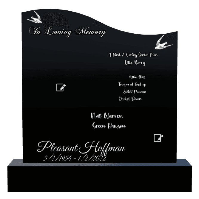 Left Wave Laser-Etched Black Granite Headstone – Devoted Husband Headstone preview