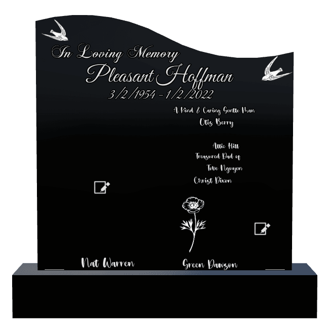 Left Wave Laser-Etched Black Granite Headstone – Devoted Husband preview
