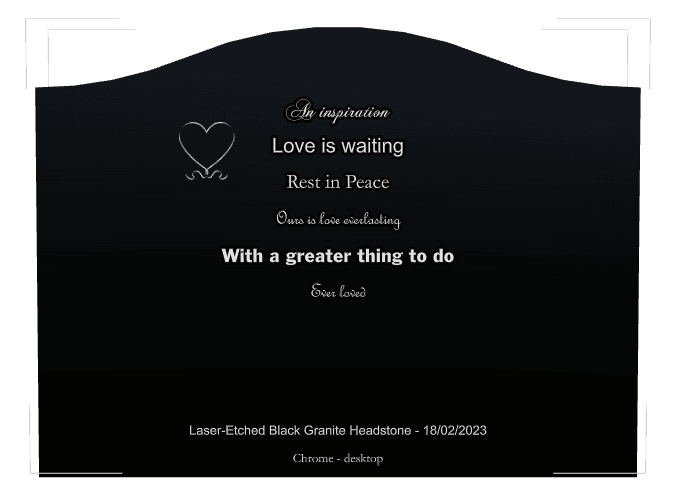 Serpentine Laser-Etched Black Granite Headstone – Rest in Peace preview