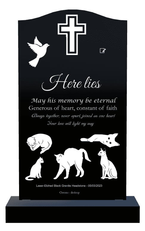Serpentine Laser-Etched Black Granite Headstone – Cat Cross preview