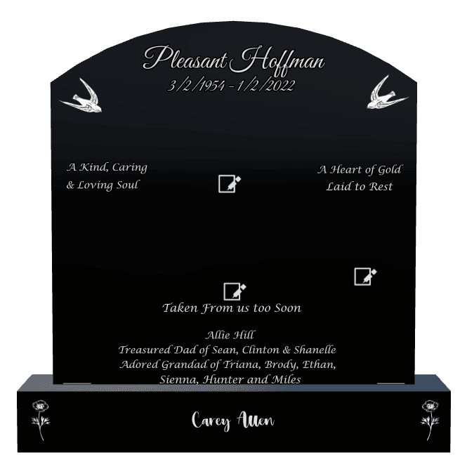 Curved Top Laser-Etched Black Granite Headstone – Devoted Husband preview